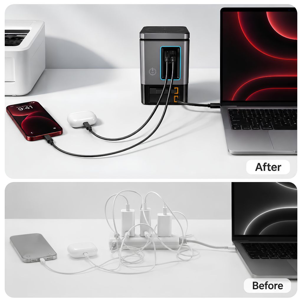 MagSafe wireless charging tower with USB-C and USB-A fast charging