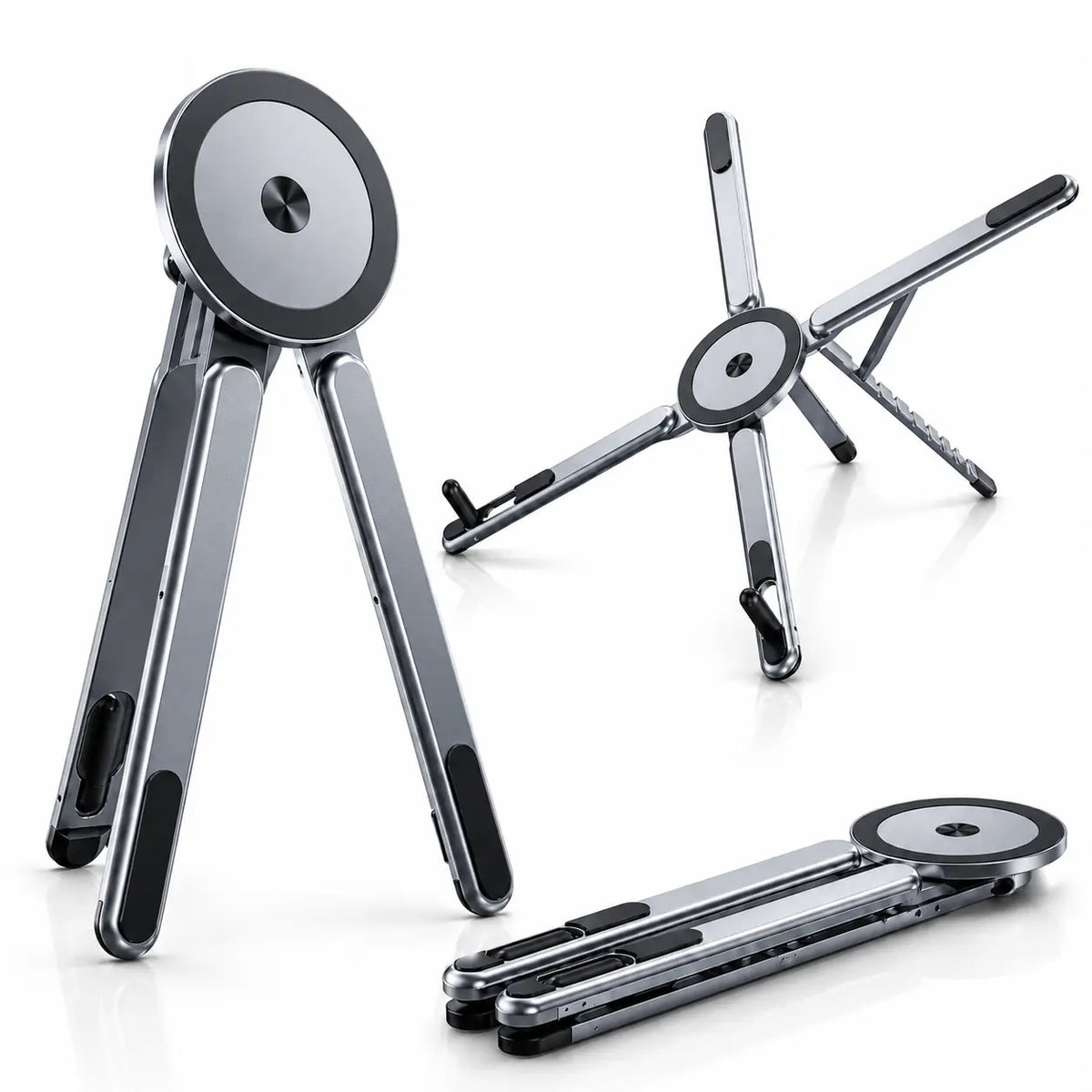 Magnetic workspace stand with MagSafe iPhone mount and laptop support