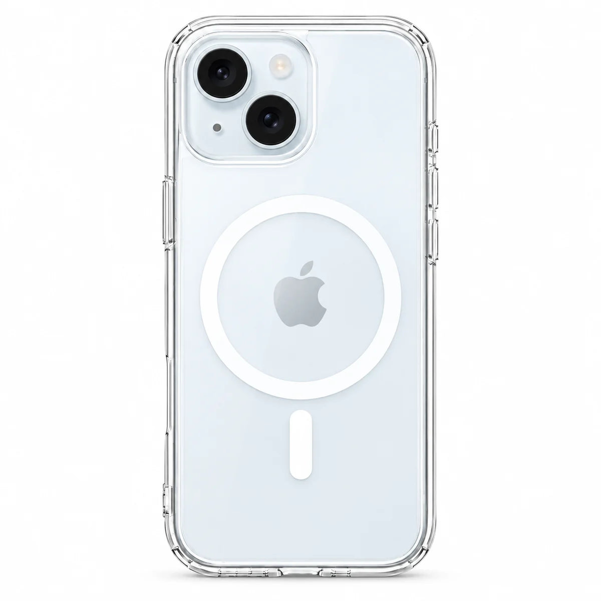 Clear magnetic phone case showing the handset's rear cameras and transparent edges. #iPhone Model_iPhone 15