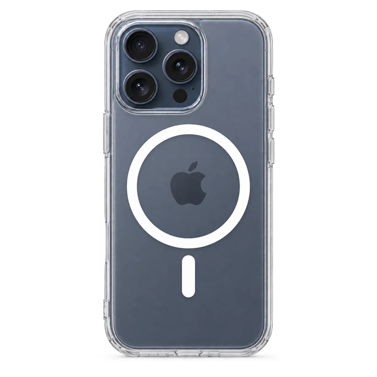 Clear magnetic phone case showing the handset's rear cameras and transparent edges. #iPhone Model_iPhone 15 Pro