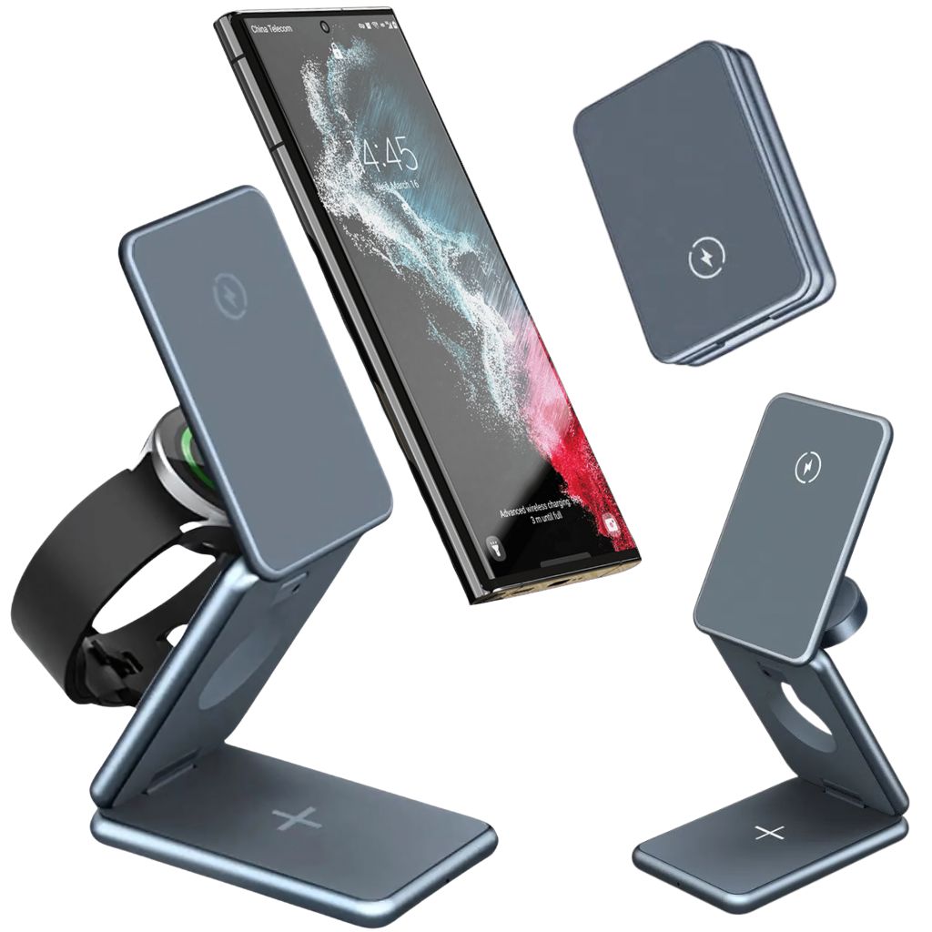 3-in-1 Foldable Wireless Charging Station for Apple iPhone 16 Pro Max, Apple Watch Ultra 2, and AirPods Pro by Evolved Chargers – Portable, MagSafe-Compatible, and Ideal for Travel.