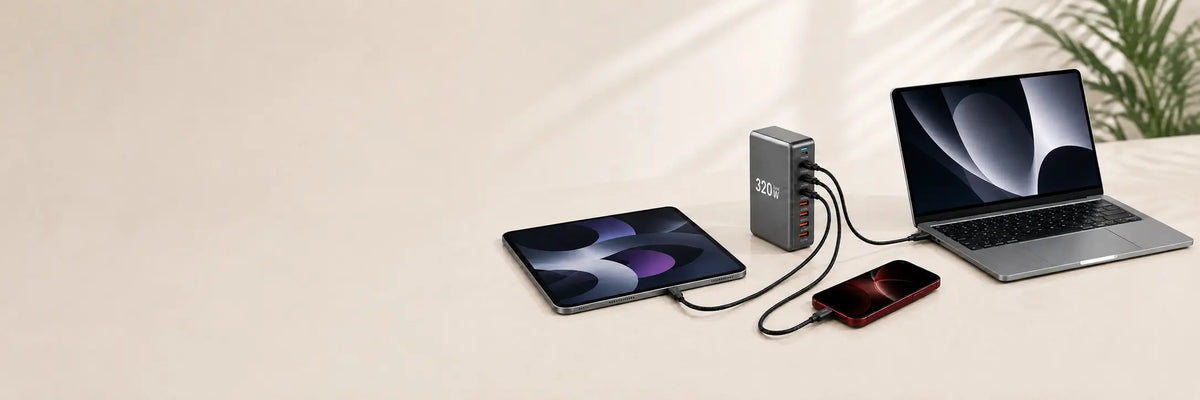320W USB-C multi-device charging hub for laptop iPad and iPhone