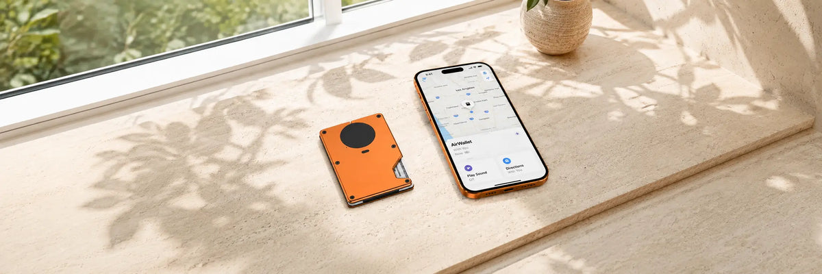 Apple Find My wallet tracker card with iPhone