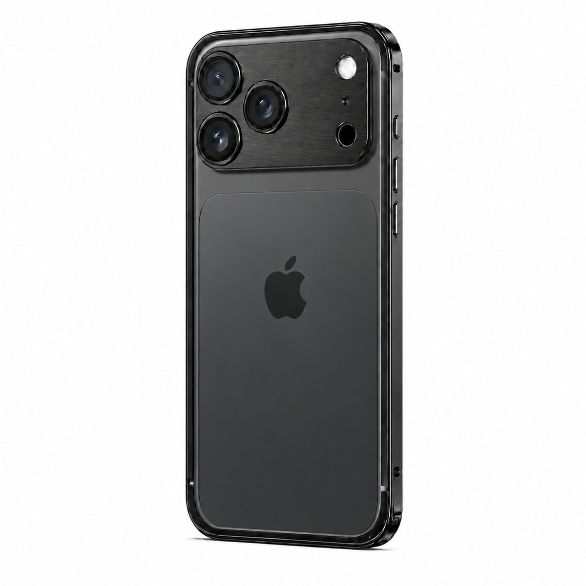 Black aluminum phone bumper with wide camera protection on a black phone #color_Midnight Black