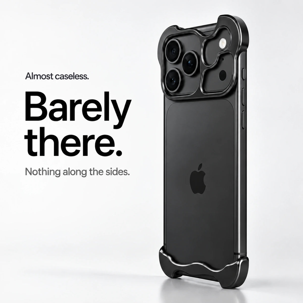 Black sculpted metal phone case standing upright showing its slim profile #color_Midnight Black