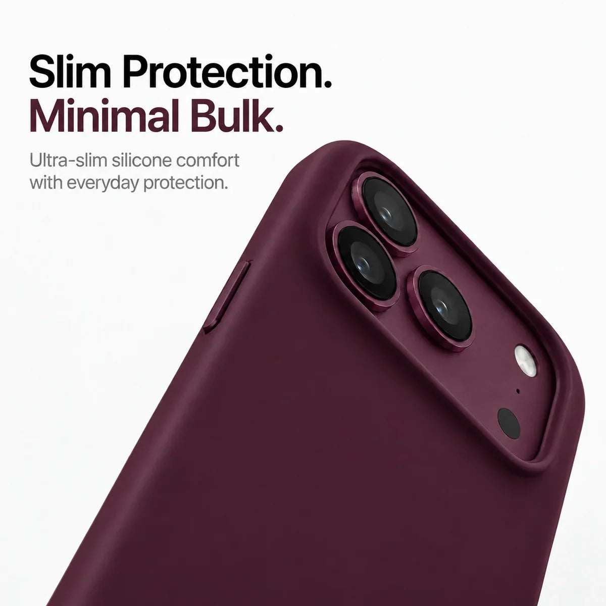 Burgundy silicone phone case showing the raised rim around the camera #color_Burgundy