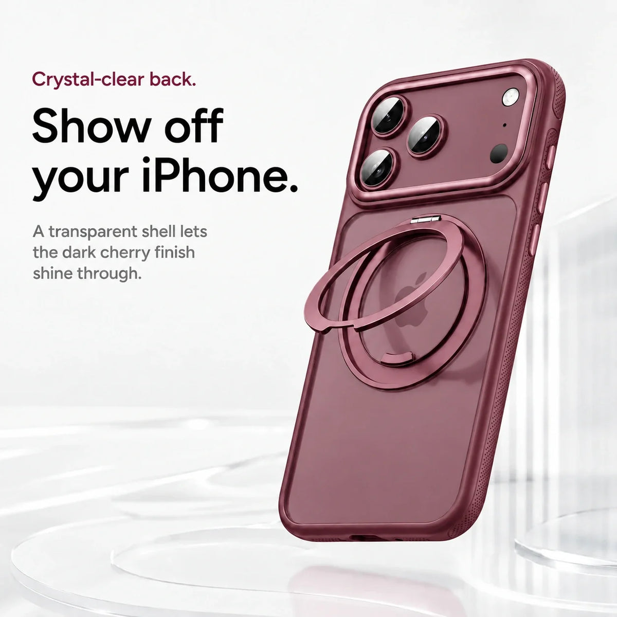 Burgundy clear phone case showing the clear back over a matching burgundy phone #color_Burgundy