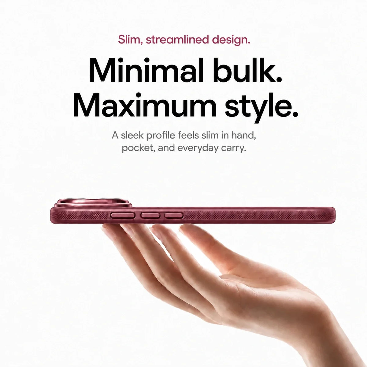 Burgundy clear phone case resting on a hand in side profile #color_Burgundy