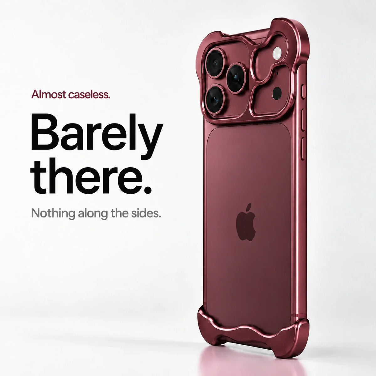 Burgundy sculpted metal phone case standing upright #color_Burgundy
