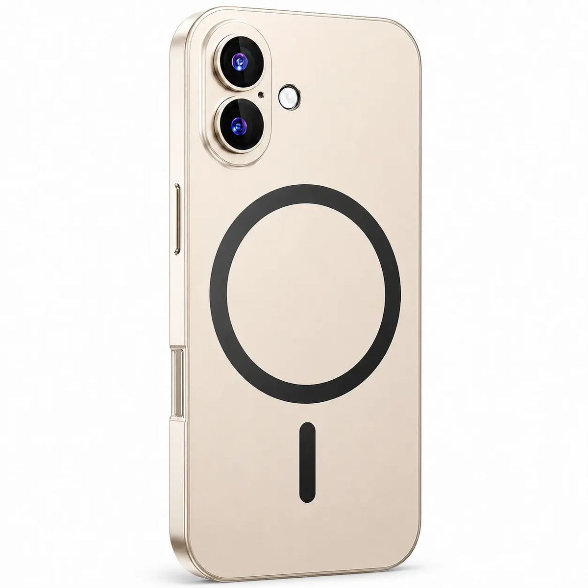 Desert gold metal magnetic phone case with two vertically arranged camera openings shown from the back on white #color_Desert Gold