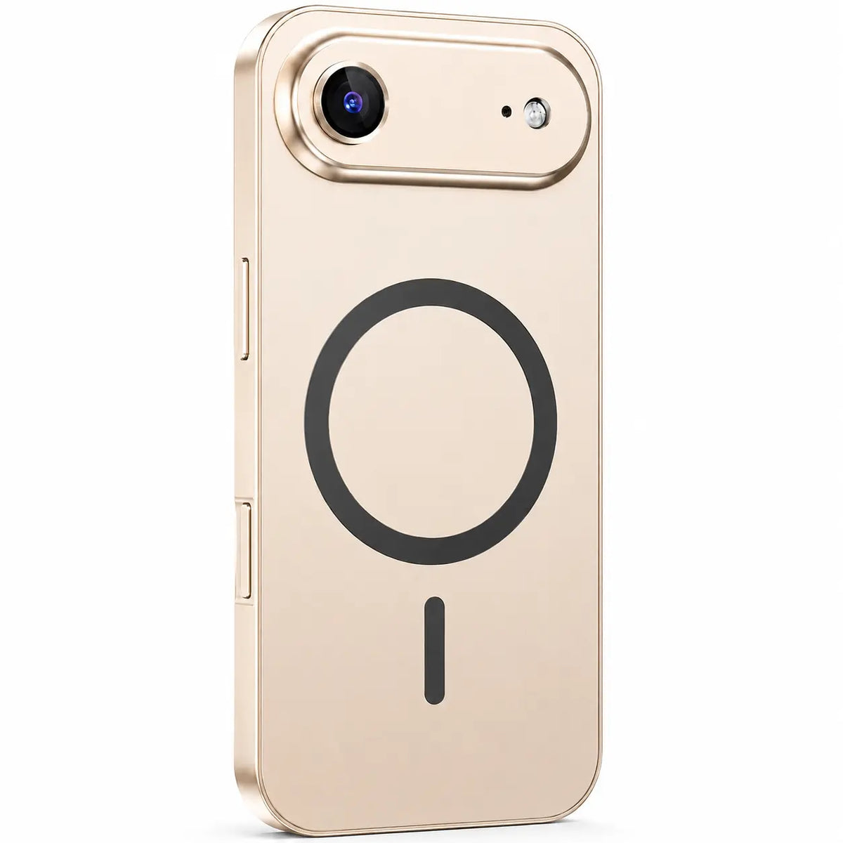 Desert gold metal magnetic phone case with a single camera opening shown from the back on white #color_Desert Gold