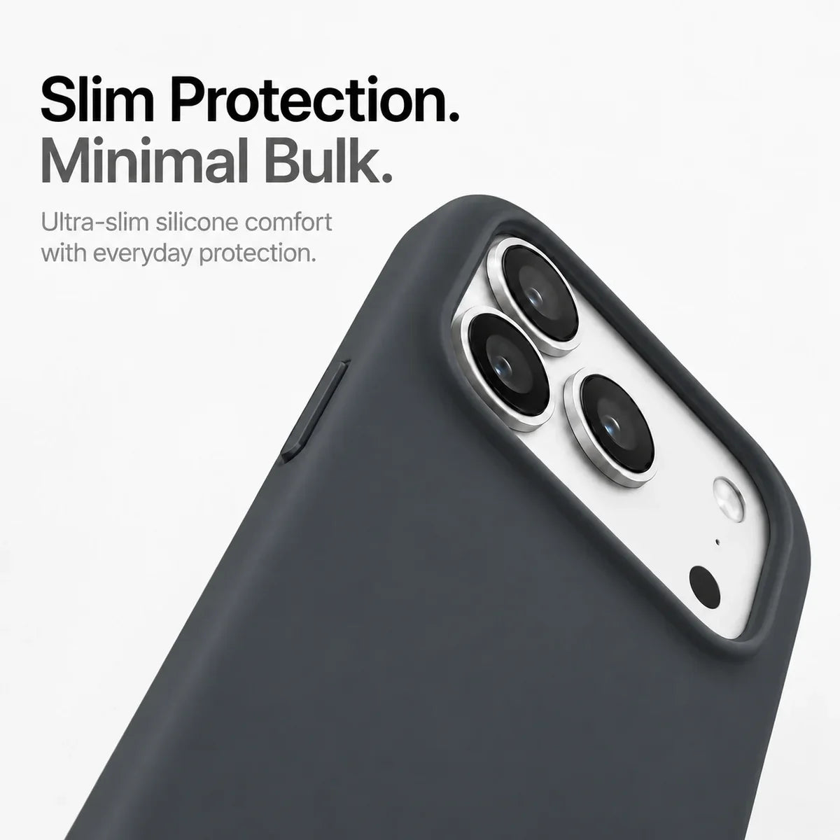 Graphite silicone phone case showing the raised rim around the camera #color_Graphite