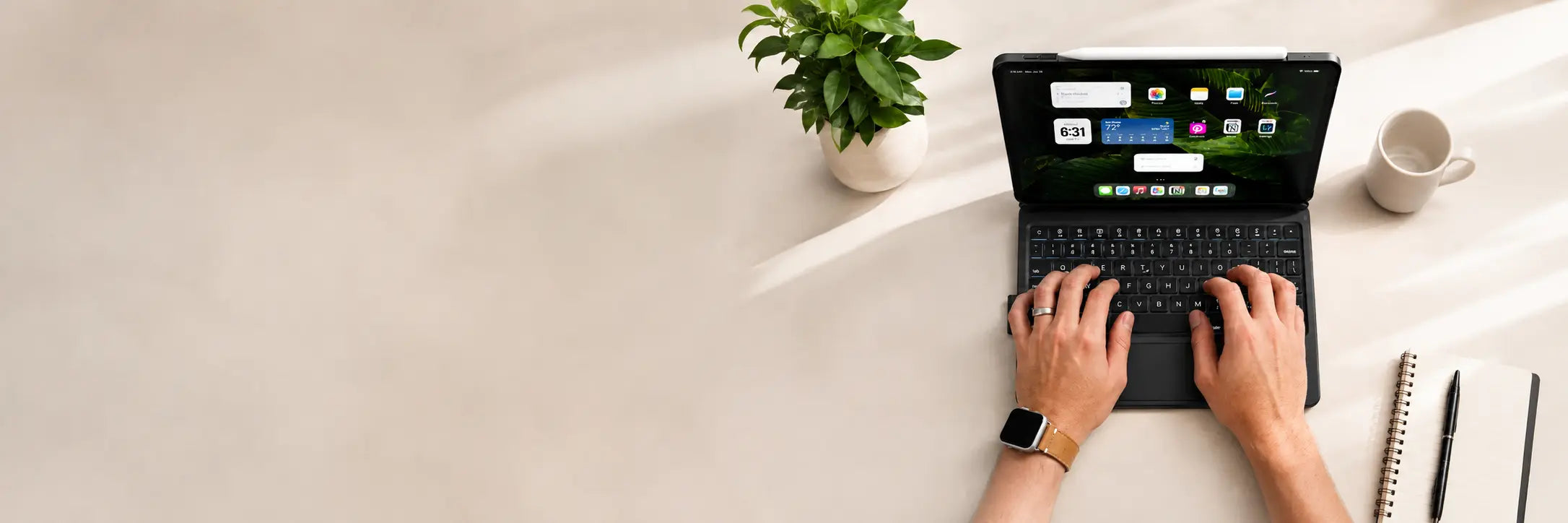 iPad keyboard case with trackpad and Apple Pencil