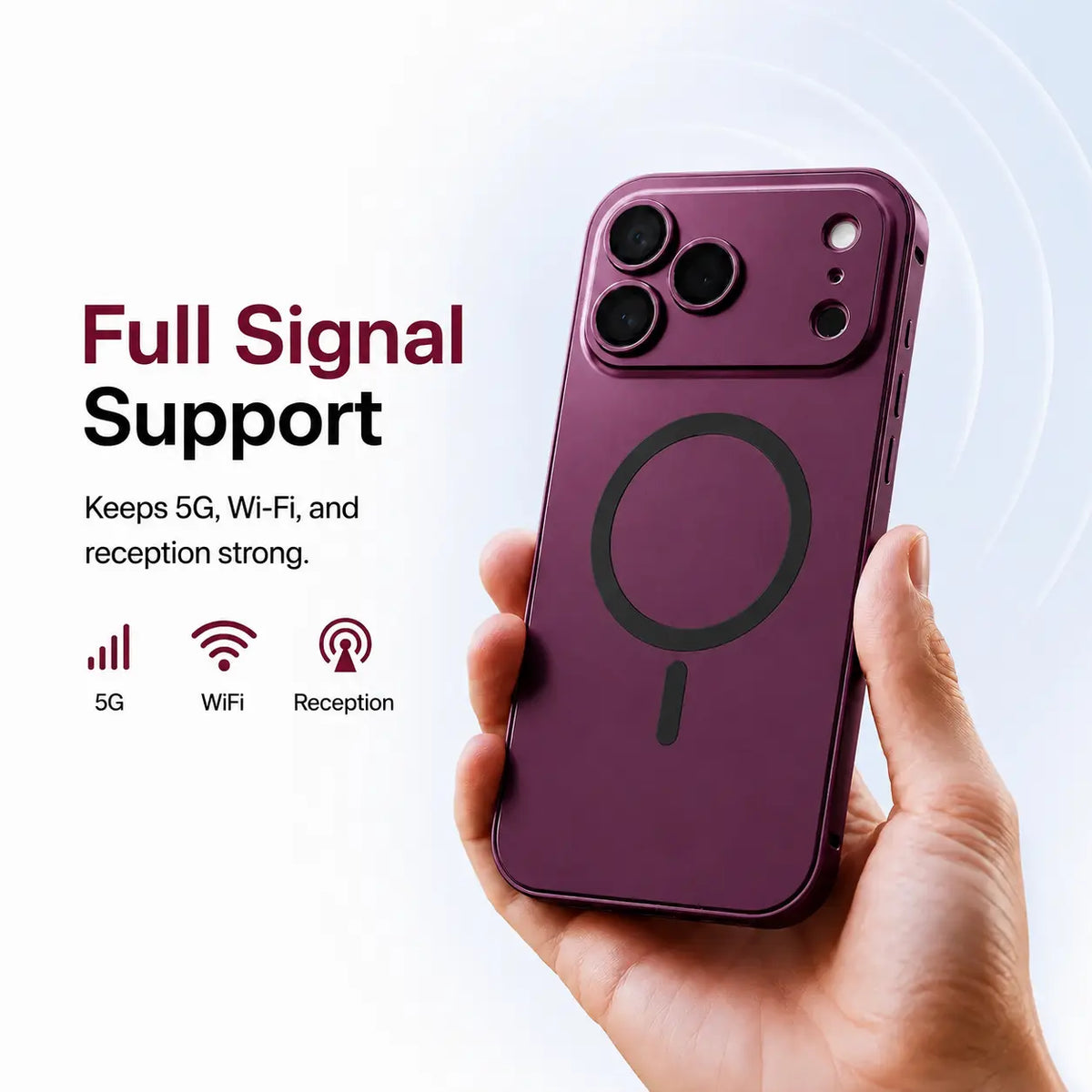 iPhone case with metallic back and magnetic ring #color_Dark Cherry