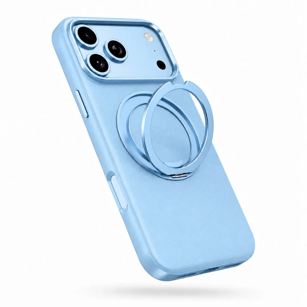 Premium leather iPhone case with smooth fingerprint-resistant design for iPhone 18 Pro Max in light blue