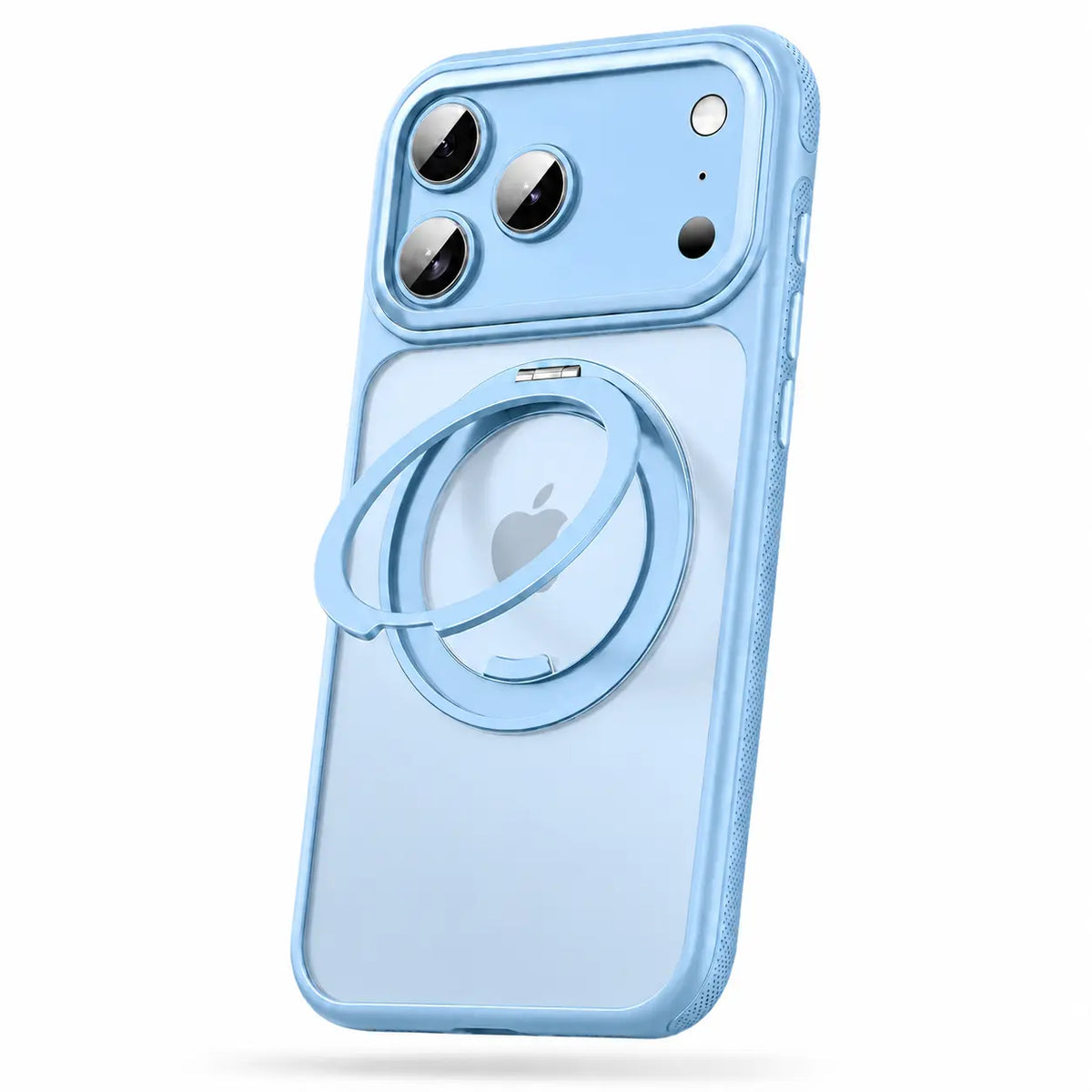 Glacier magnetic phone case with an open adjustable metal ring stand, shown from the rear #color_Glacier