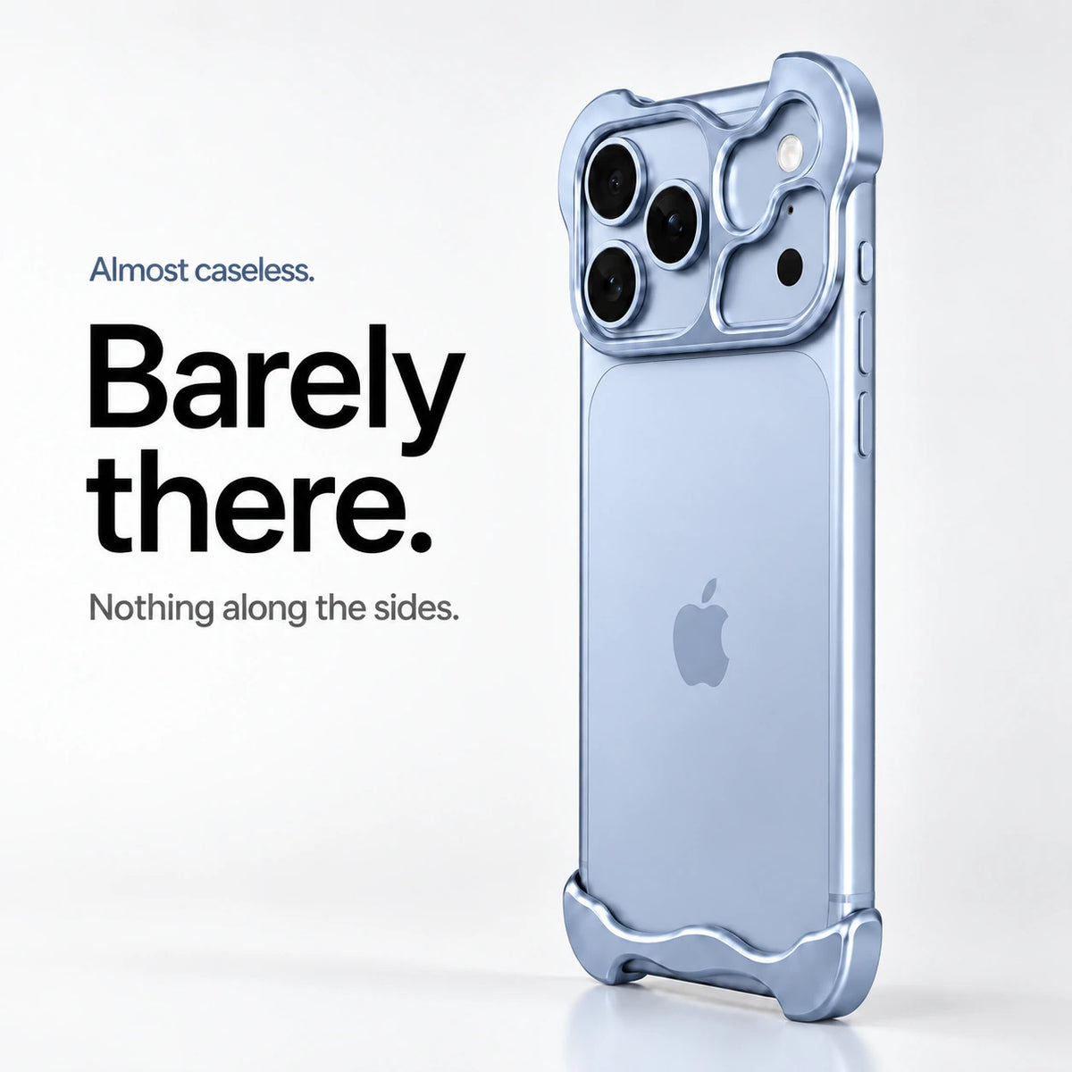 Glacier sculpted metal phone case standing upright showing its slim profile #color_Glacier