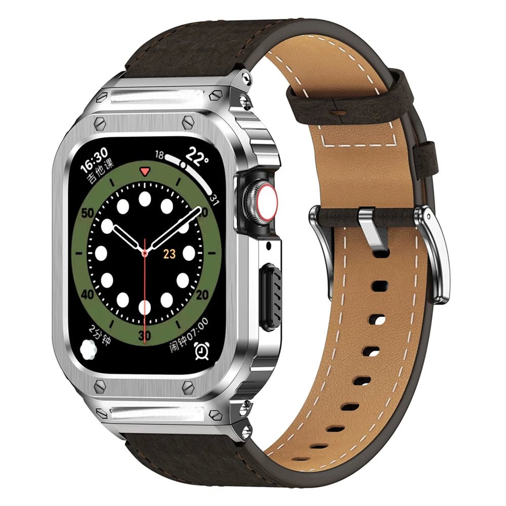 Premium Leather Band with Stainless Steel Case for Apple Watch