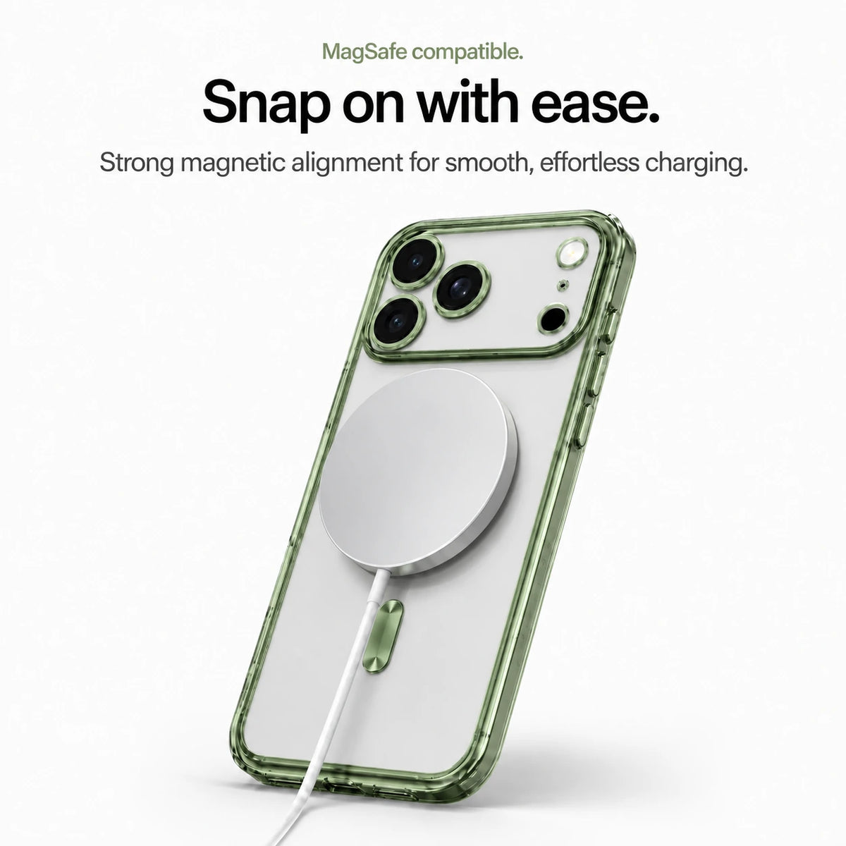 Sage green tinted phone case attached to a white magnetic wireless charging puck #color_Sage Green