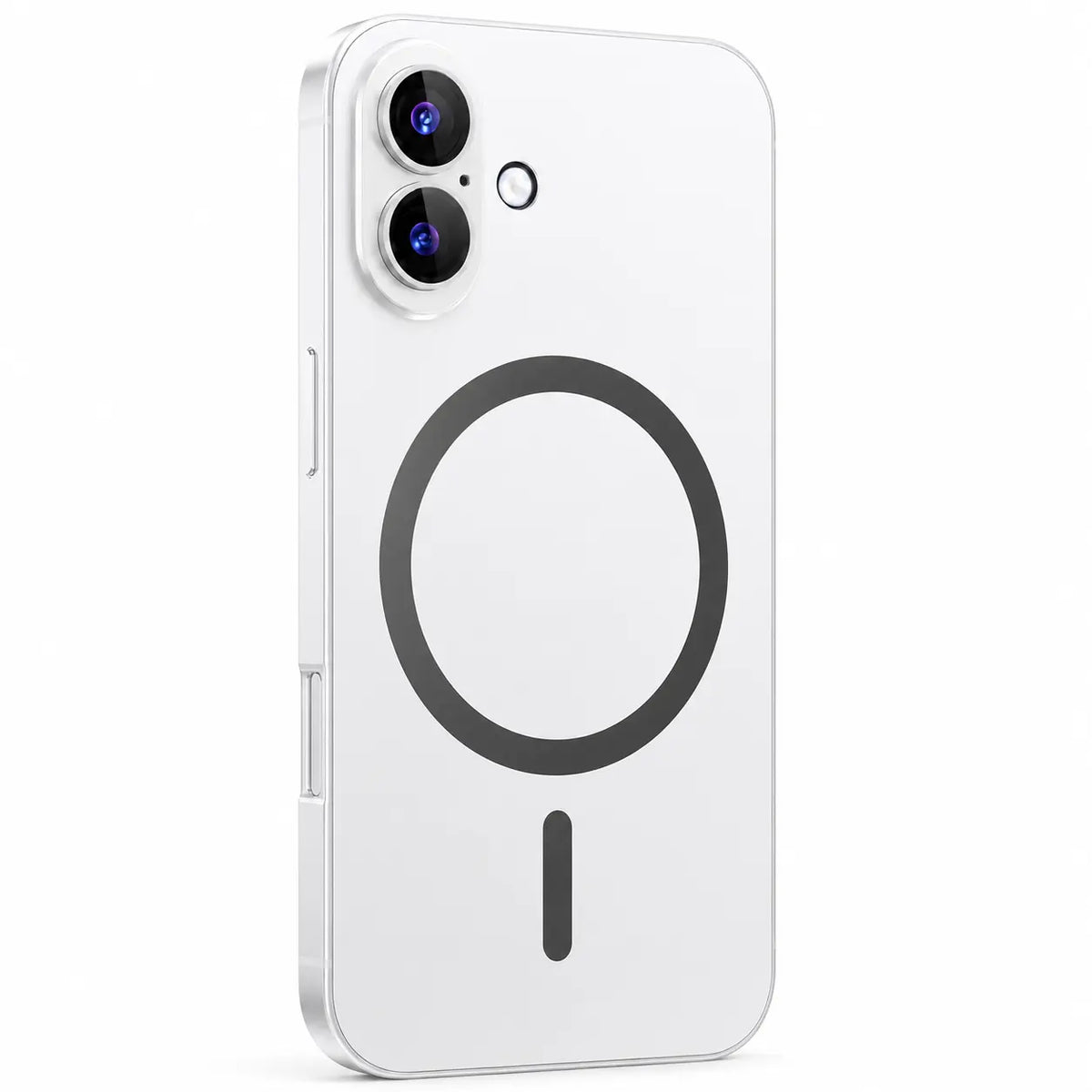 Silver metal magnetic phone case with two vertically arranged camera openings shown from the back on white #color_Titanium Silver