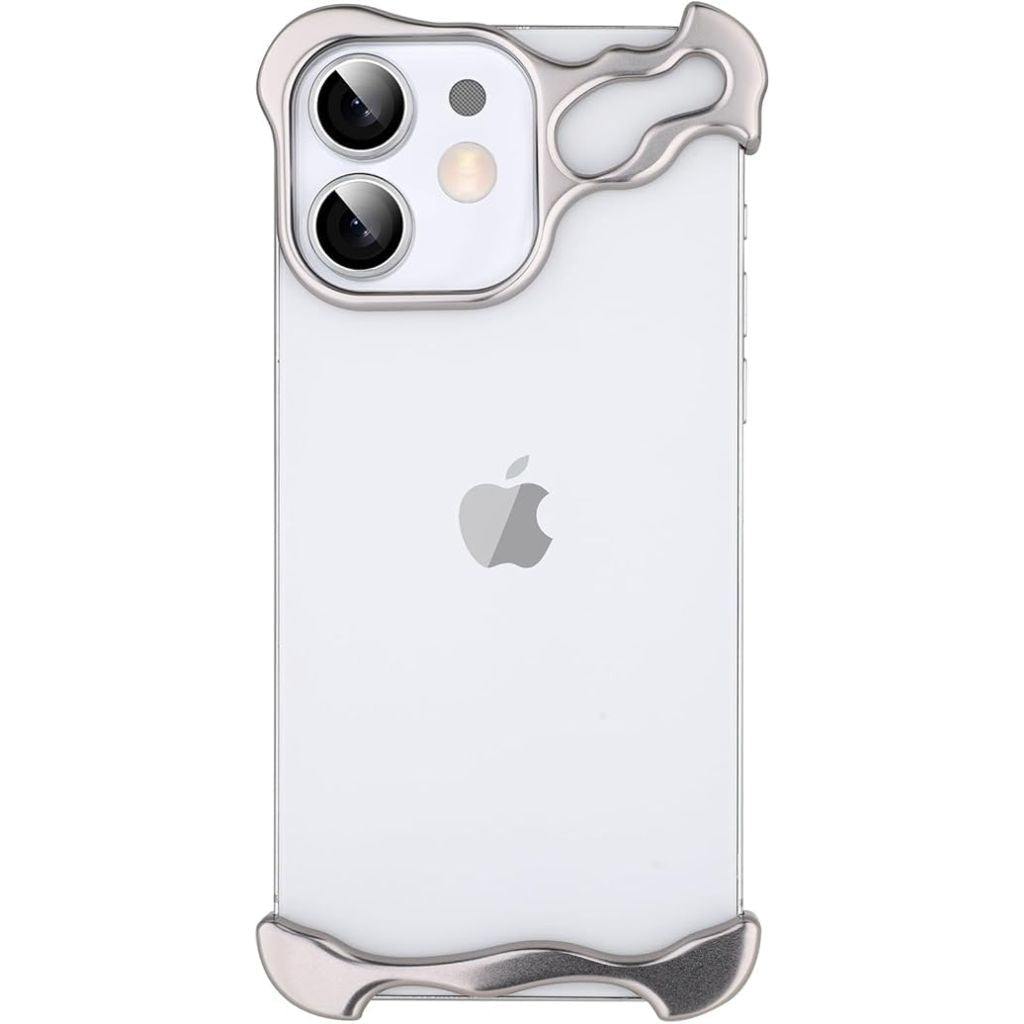 Silver sculpted phone case around a light phone with two rear cameras #color_Titanium Silver