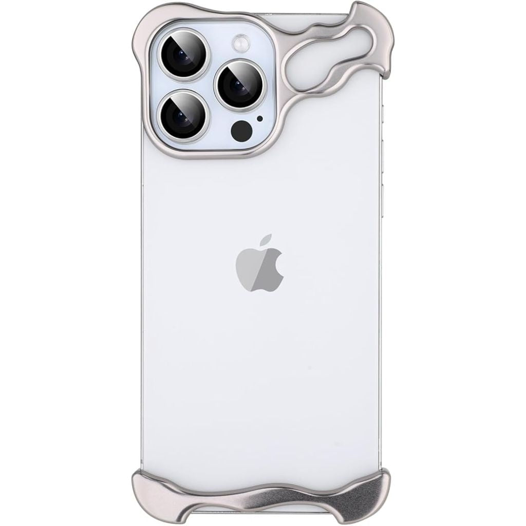 Silver sculpted phone case with raised camera and lower corner protection #color_Titanium Silver