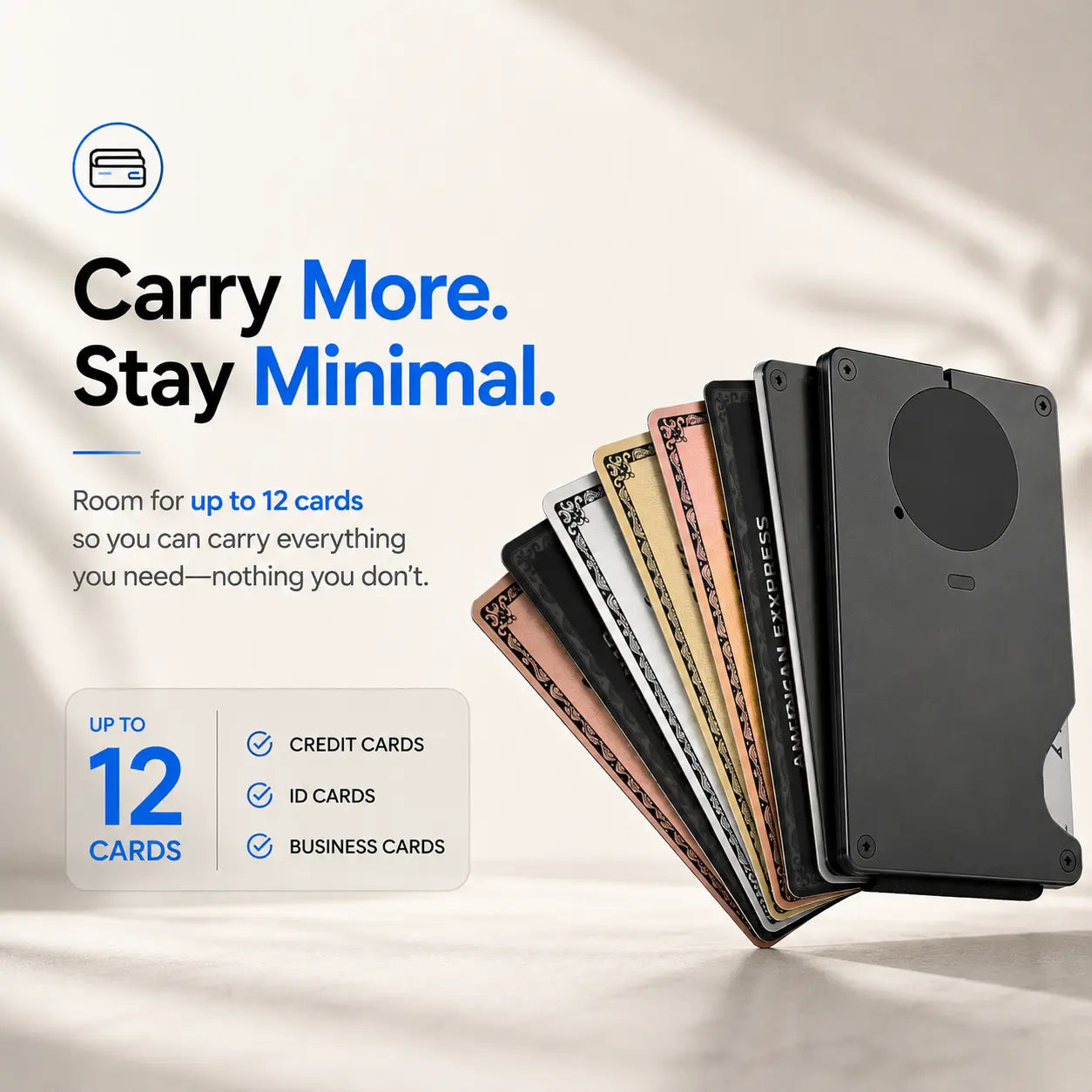 Slim smart wallet carrying cards and folded cash