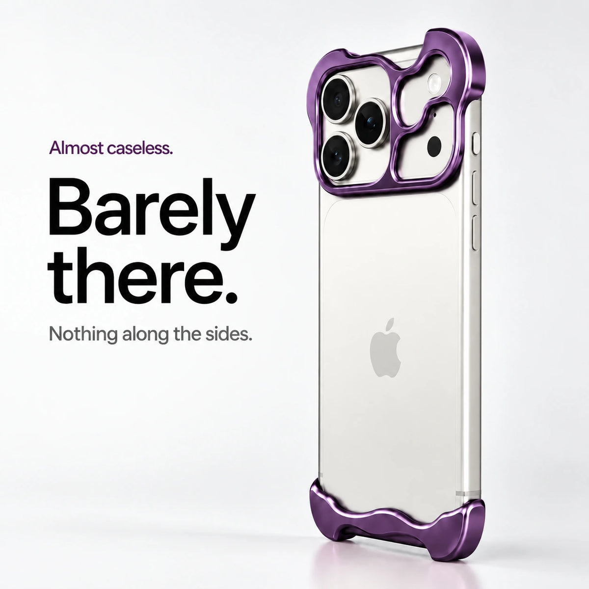 Violet sculpted metal phone case standing upright showing its slim profile #color_Lavender Purple